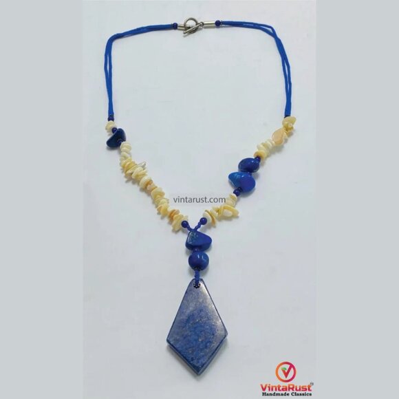 Lapis Lazuli Beaded Necklace with Natural Stone Pendant - Picture 3 of 8